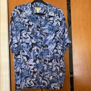 Panama Jack Blue Tropical Leaf & Vintage Car Print Button-Down Shirt